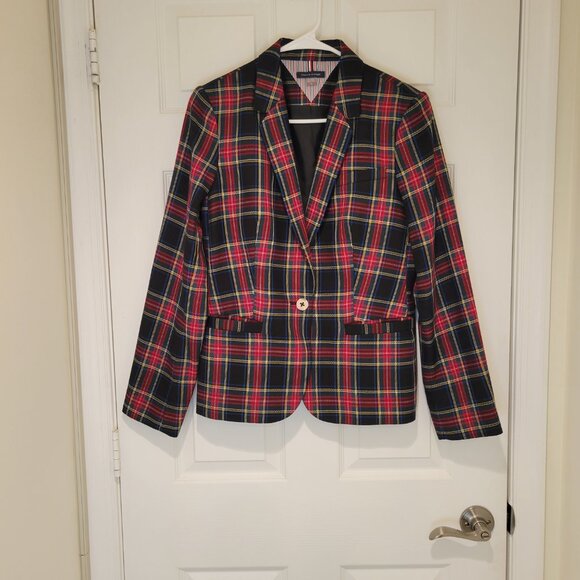 TOMMY HILFIGER PLAID BLAZER TAILORED FIT SZ 10 - Picture 4 of 12